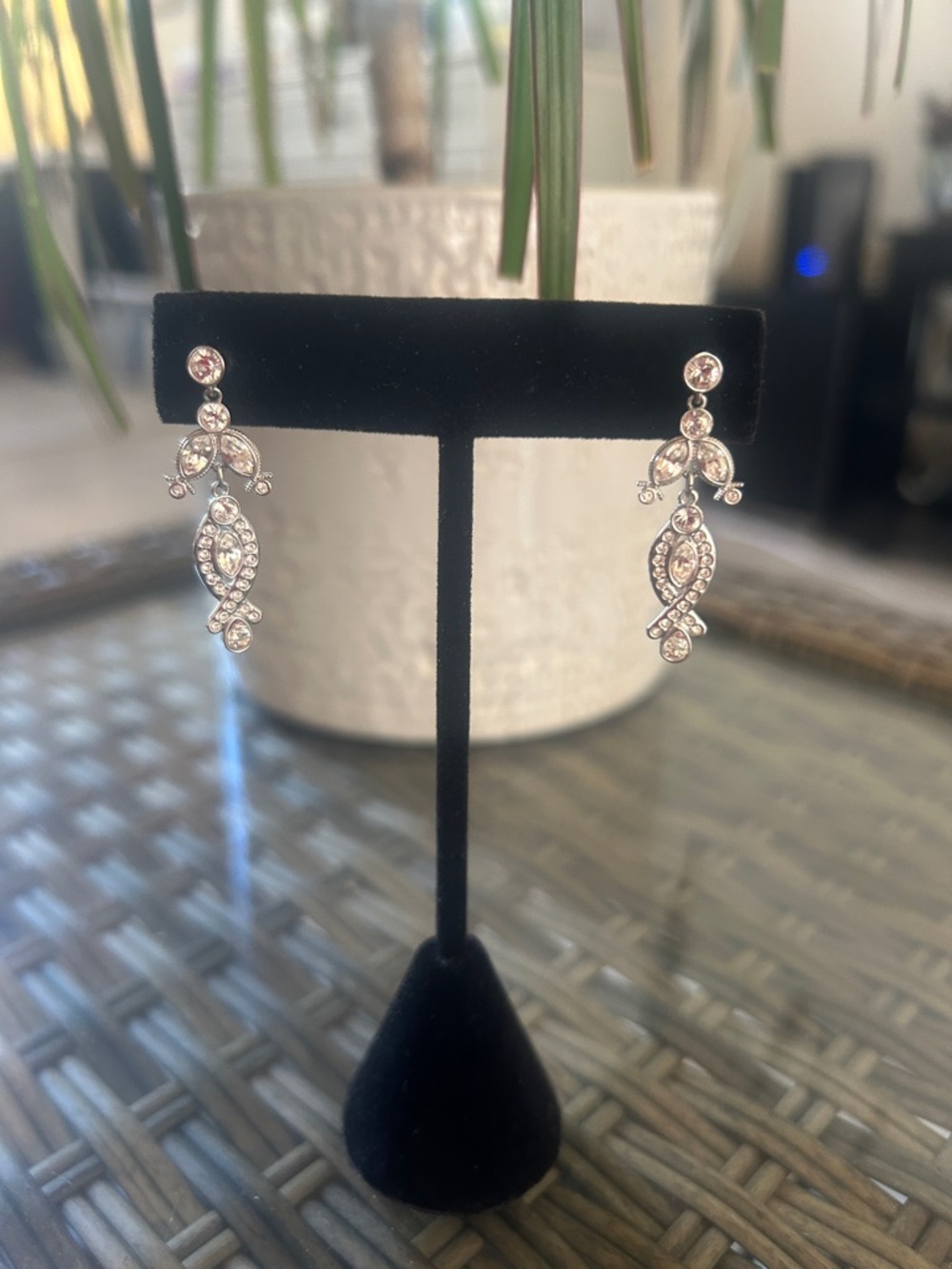 Crystal Drop Dangle Earrings - Silver Tone